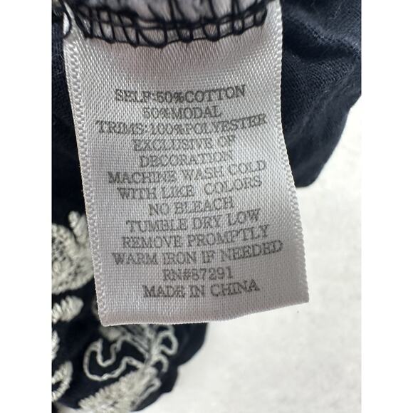 Johnny Was Dress Womens XS Black Floral Embroidered Off Shoulder - Picture 9 of 10